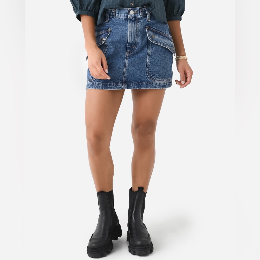 Re/Done Racer Denim Cargo Mini Skirt Moto Speedway Size 27